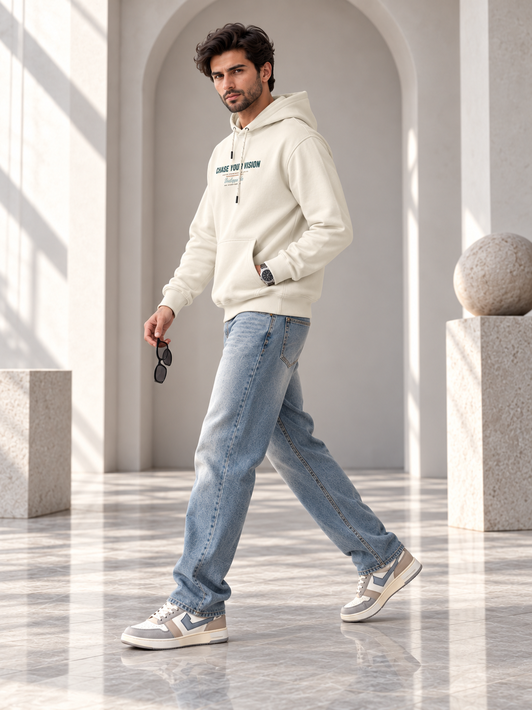 Cream Colour Regular Fit Primium Hooded Sweatshirt