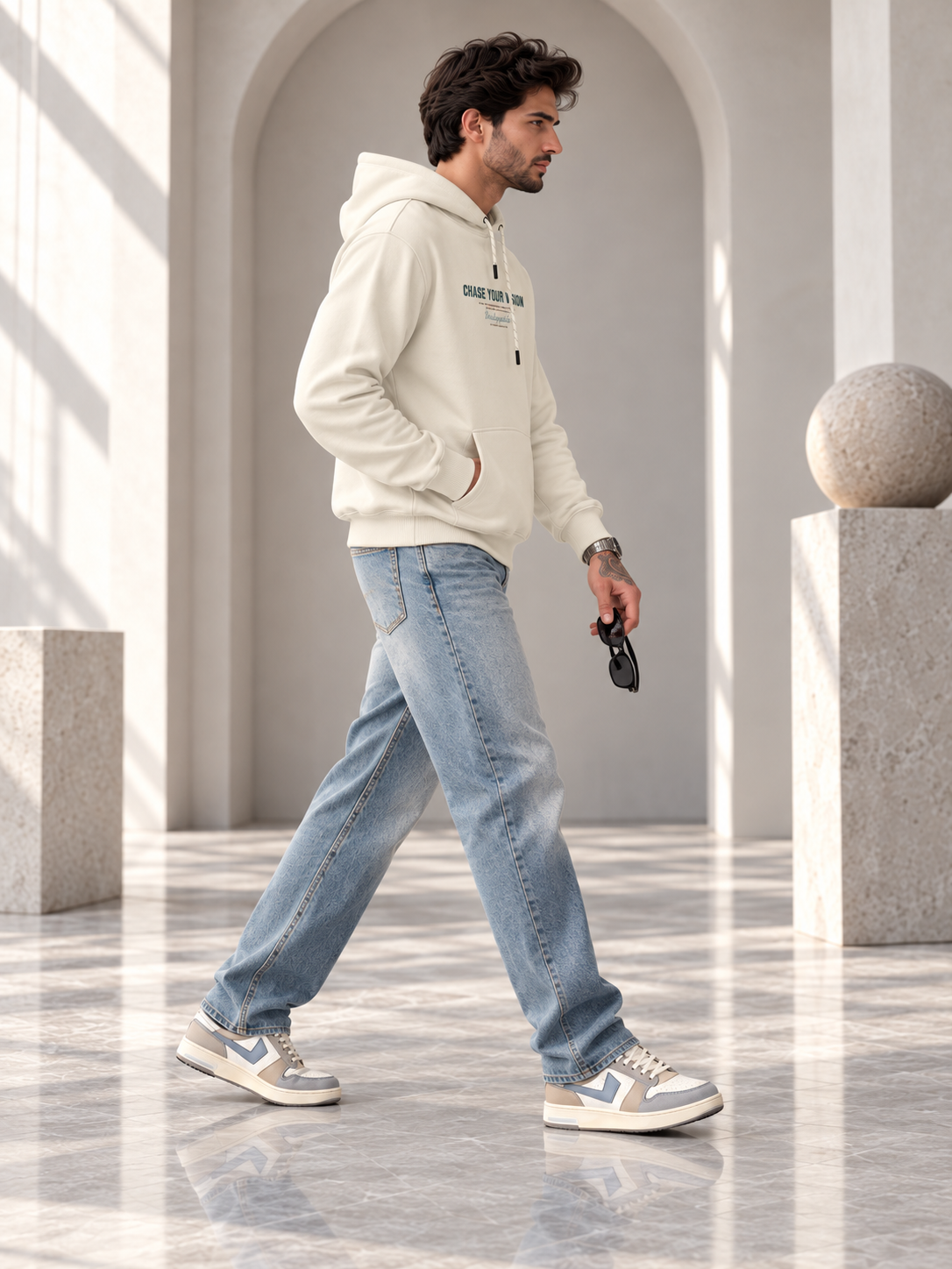 Cream Colour Regular Fit Primium Hooded Sweatshirt