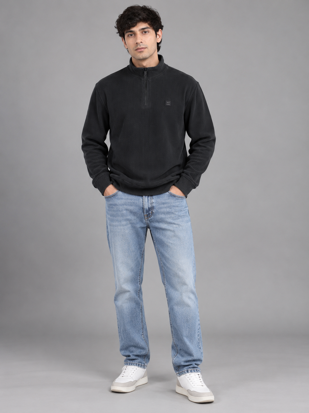 Men Grey Colour Half Zipper Premium Sweatshirt