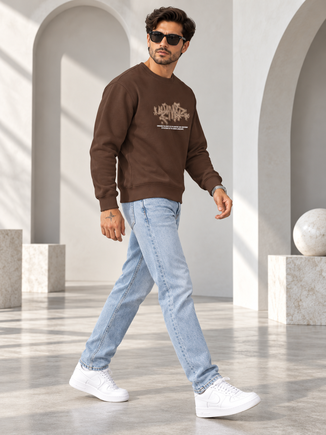Men Brown Colour Round Neck Premium Sweatshirt