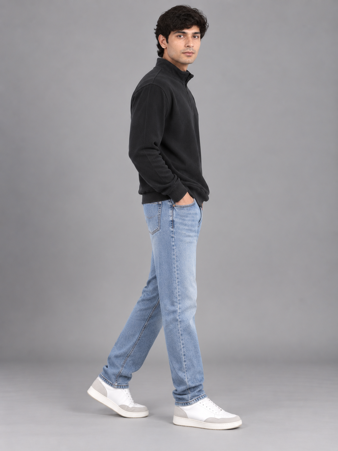 Men Grey Colour Half Zipper Premium Sweatshirt