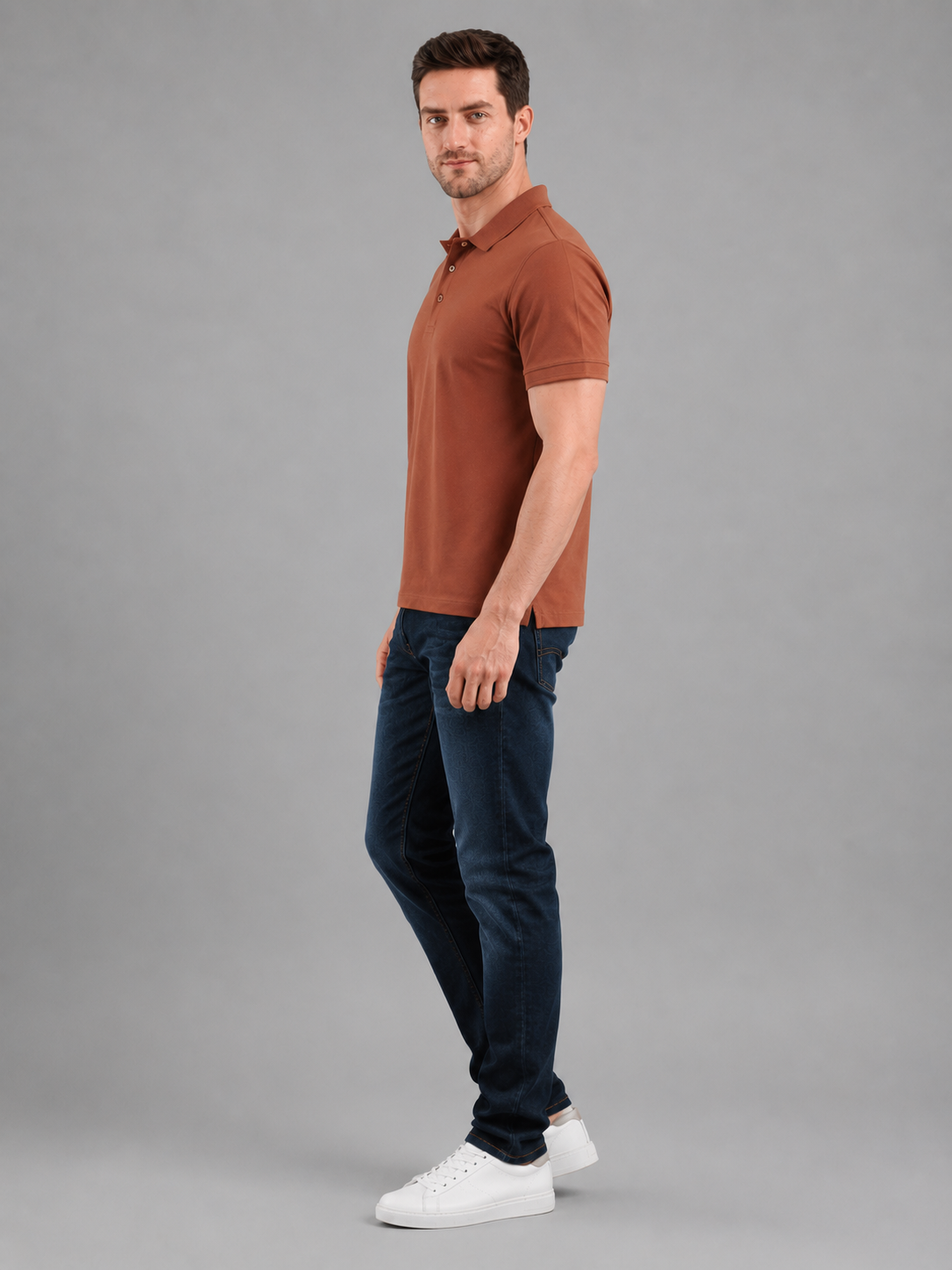Men Rust Color Solid Polo T-Shirt