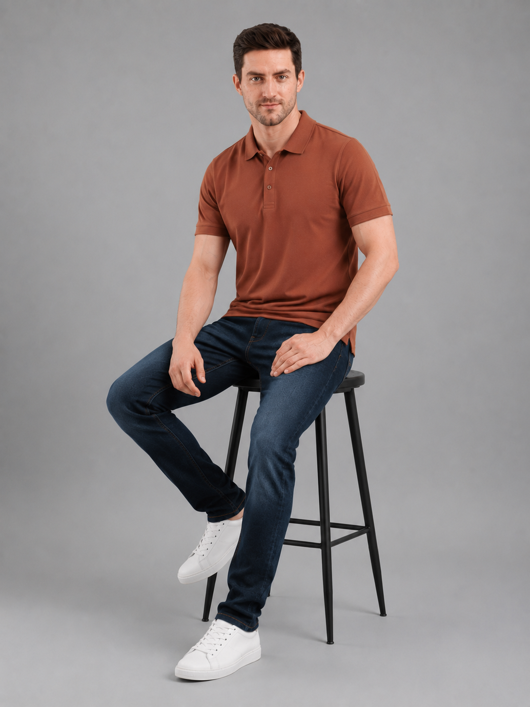 Men Rust Color Solid Polo T-Shirt