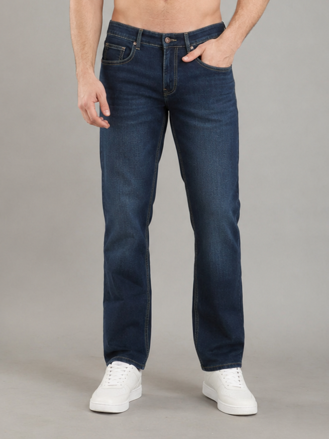 Men Narrow Fit Dark Blue Jeans