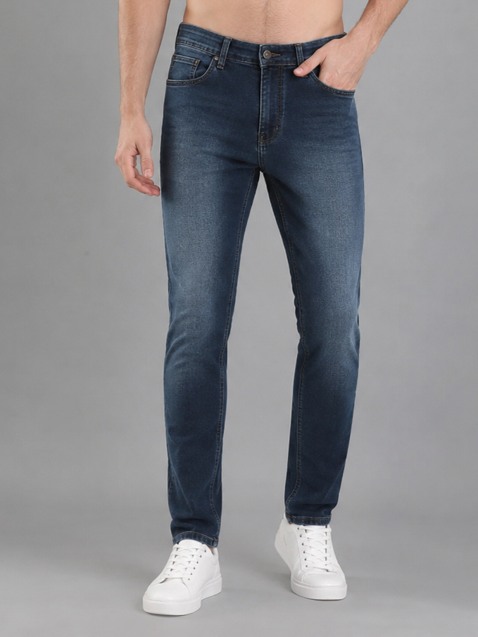 Men Narrow Fit Mid Blue Jeans