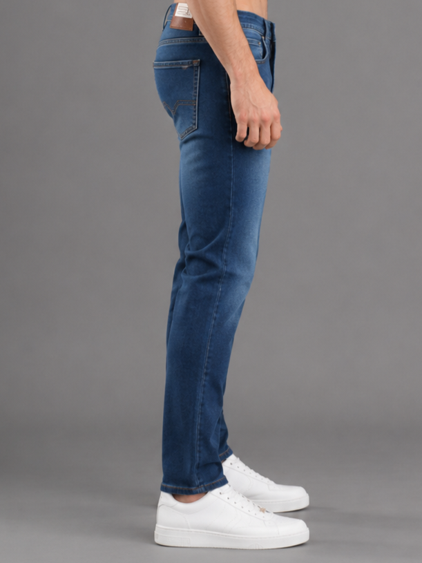 Men's Narrow Fit Stretch Denim Jeans | Mid Rise | Casual Blue Jeans