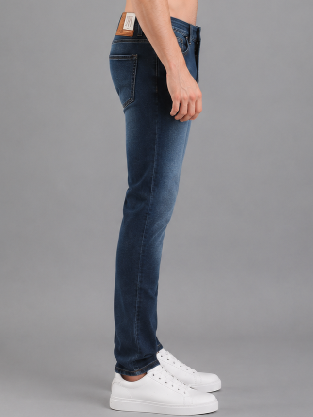 Men Narrow Fit Mid Blue Jeans