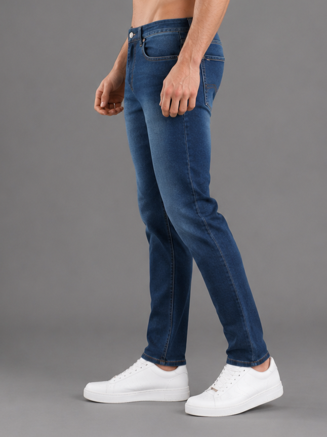 Men's Narrow Fit Stretch Denim Jeans | Mid Rise | Casual Blue Jeans
