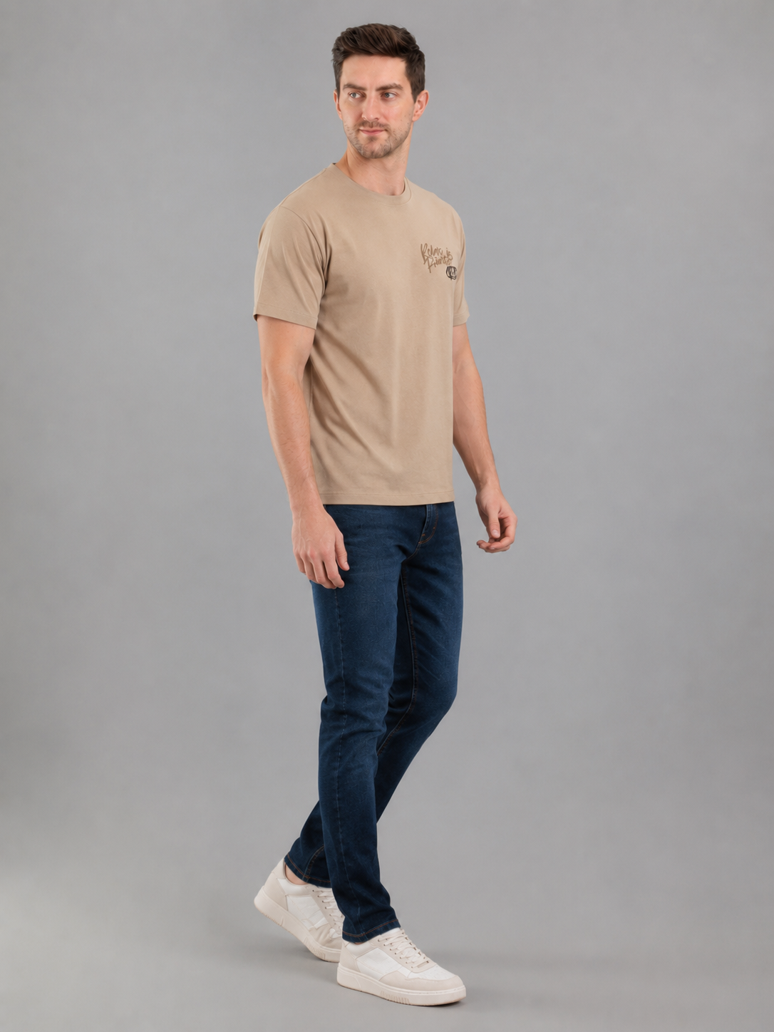 Men Down Shoulder Round Neck T-Shirt