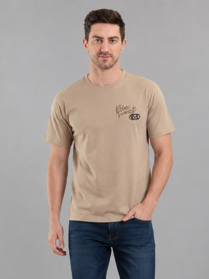 Men Down Shoulder Round Neck T-Shirt