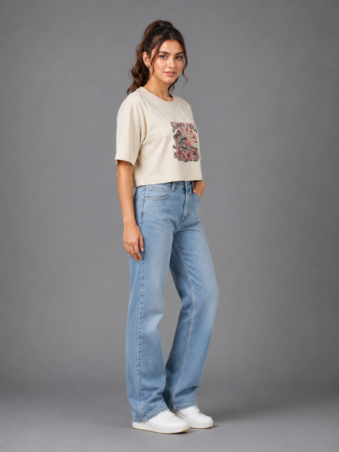 Women's Crop Top Soft Cotton Blend Casual & Trendy