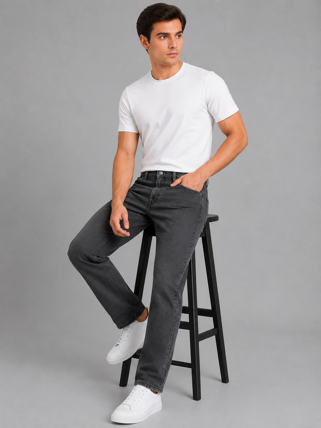 Men Mid Grey Color Solid Primium jeans