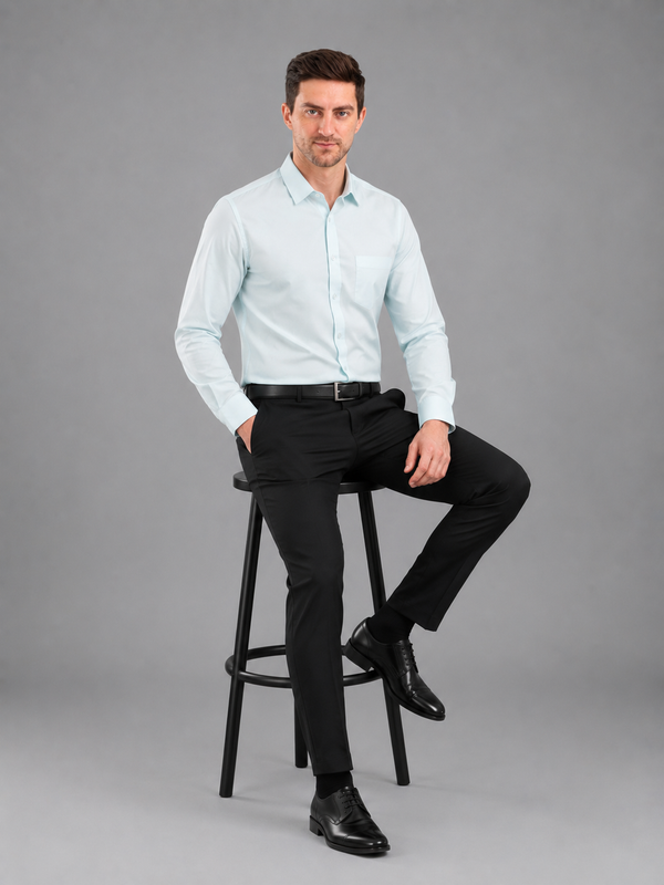 Men Full Sleeve's | Formal Cotton Shirt | Regular Fit | Sky Color