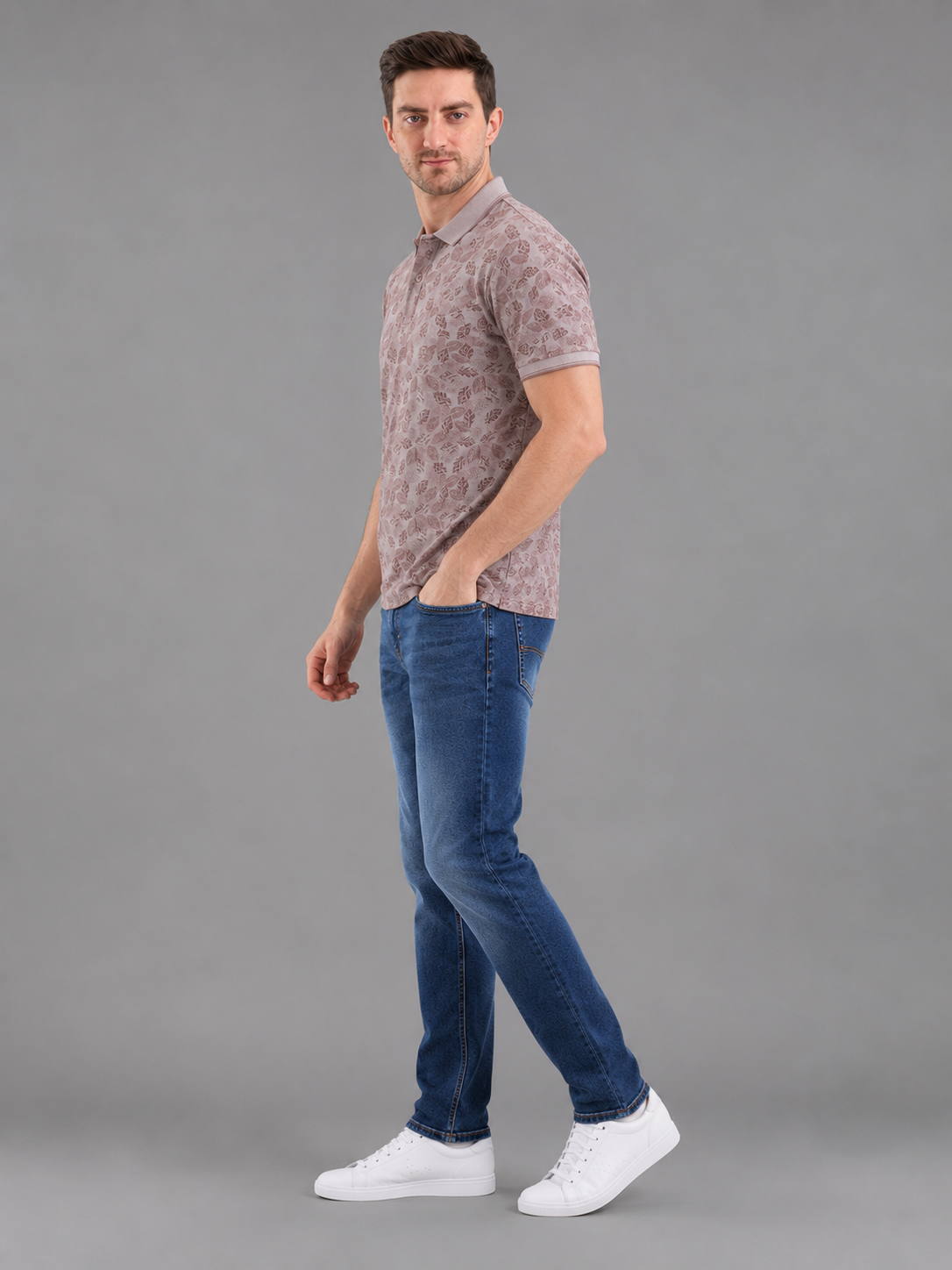 Men Pink Color Solid Printed Polo T-Shirt