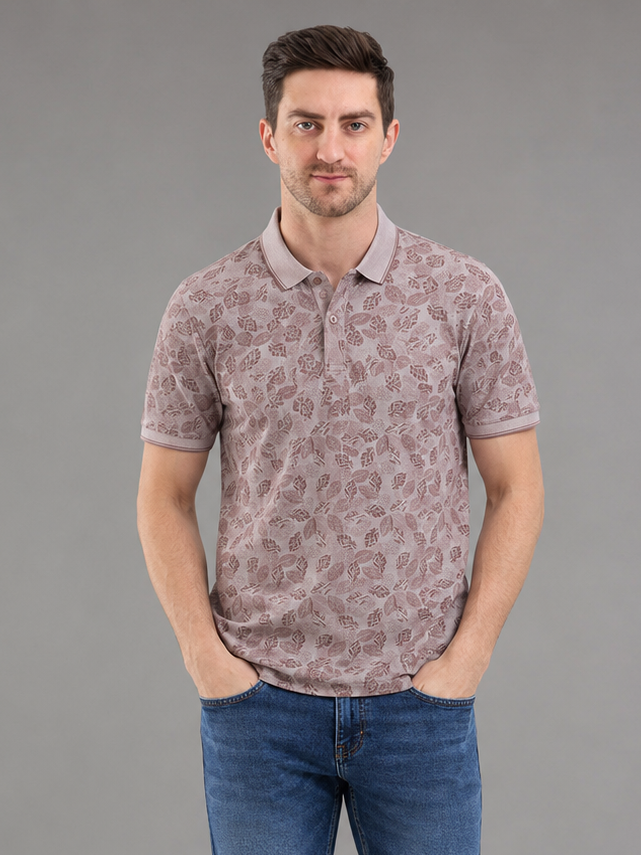 Men Pink Color Solid Printed Polo T-Shirt