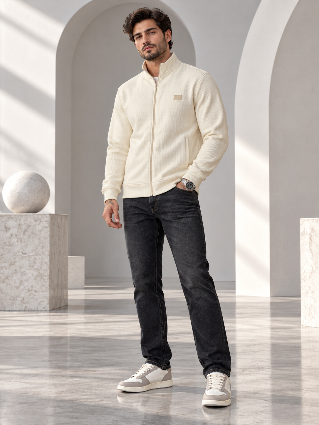 Men's Solid Full Sleeves & Full Zipper Plain Sweatshirt