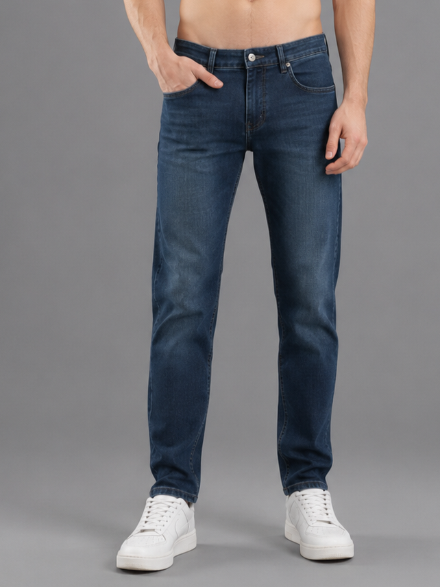 Men's Narrow Fit | Stretch Denim Jeans | Mid Rise | Casual Mid Blue Jeans