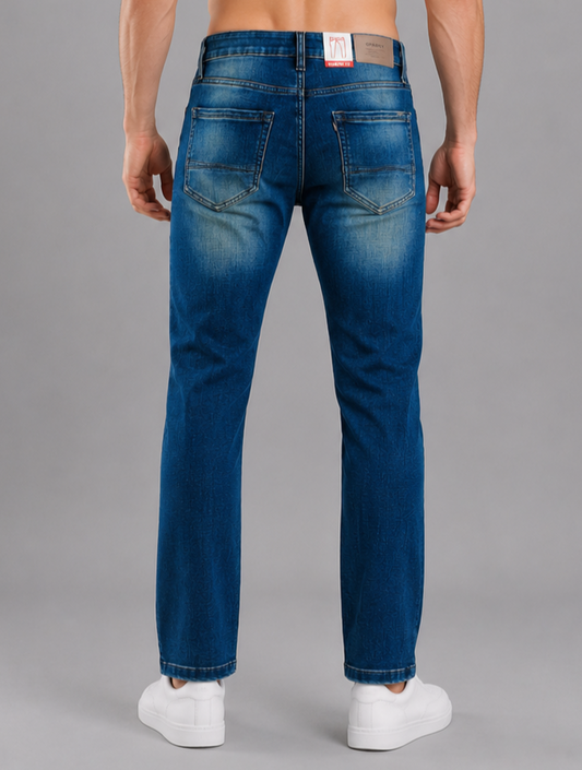 Men Stretch Narrow Fit | Dark Blue Jeans | Premium Casual Denim