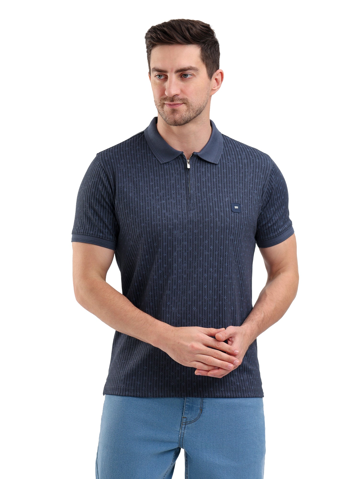 Sparky Solid Slim Fit Cotton Formal Polo Tshirt Half Sleeve | Summer Plus Size Navy Blue
