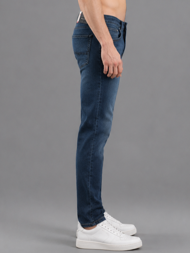 Men's Narrow Fit | Stretch Denim Jeans | Mid Rise | Casual Mid Blue Jeans