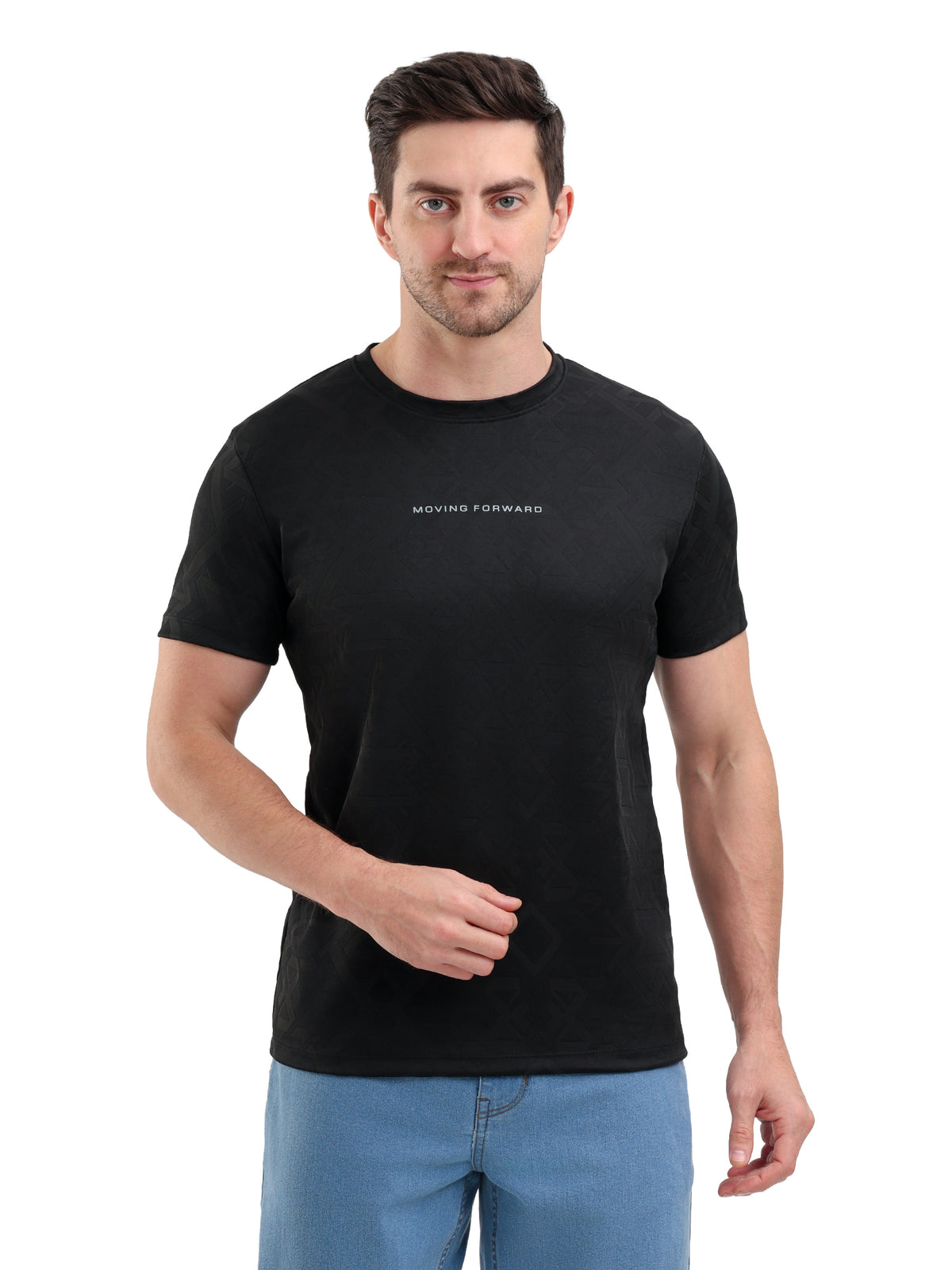 Sparky Solid Slim Fit Cotton Formal T-Shirt Half Sleeve | Summer Plus Size Black Color