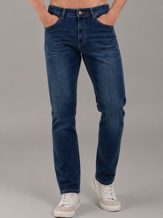Men Stretch Comfort Fit | Mid Blue Jeans | Premium Casual Denim