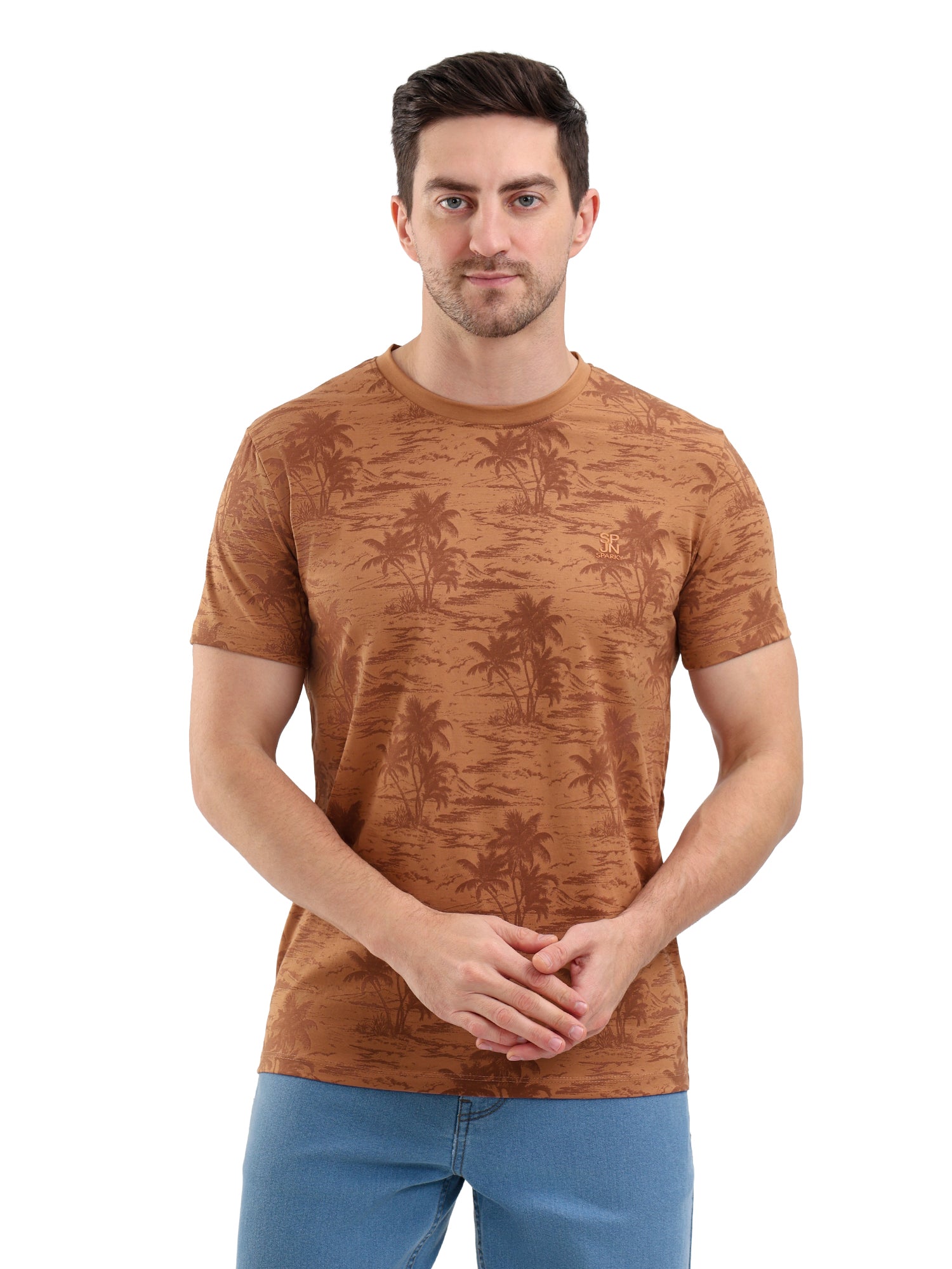 Sparky Solid Slim Fit Cotton Formal T-Shirt Half Sleeve | Summer Plus Size Brown Color
