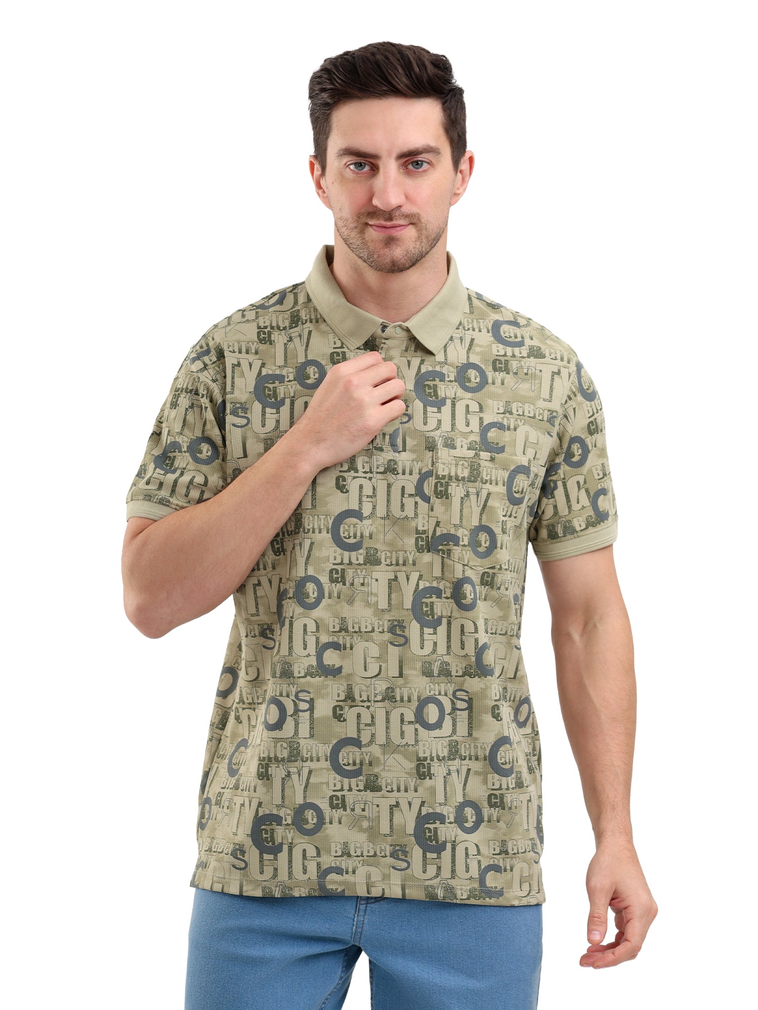 Sparky Solid Slim Fit Cotton Formal Polo Tshirt Half Sleeve | Summer Plus Size Olive Color