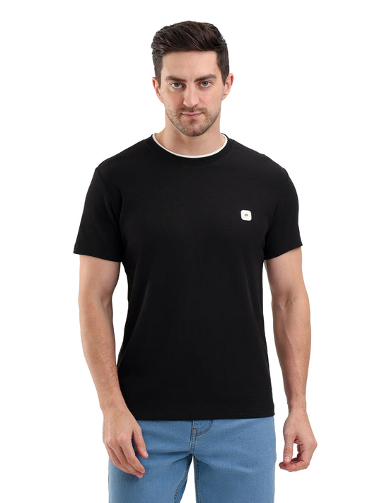 Sparky Solid Slim Fit Cotton Formal T-Shirt Half Sleeve | Summer Plus Size Black Color