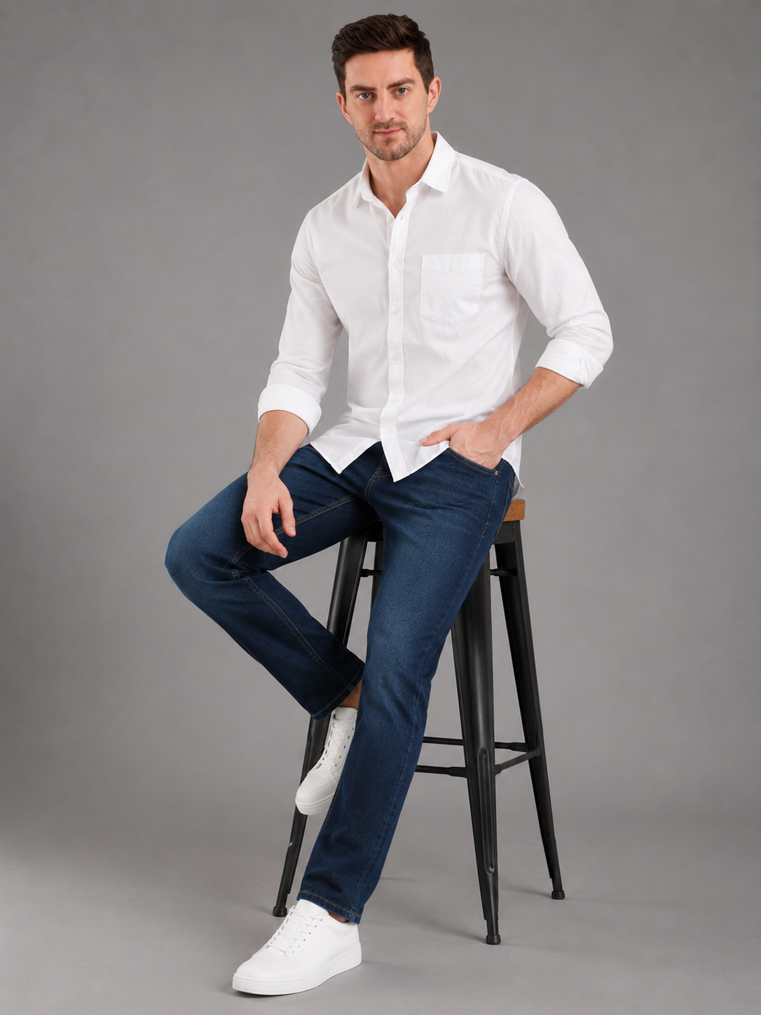 Men Narrow Fit Dark Blue Jeans