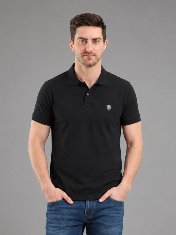 Men Black Color Solid Polo T-Shirt