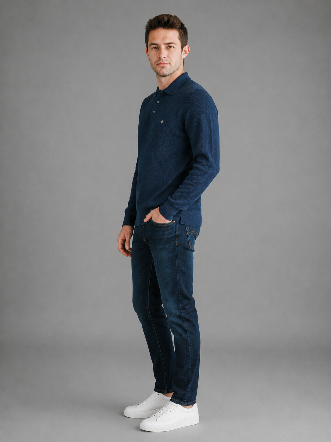 Men Navy Colour Premium Solid Polo T-Shirt