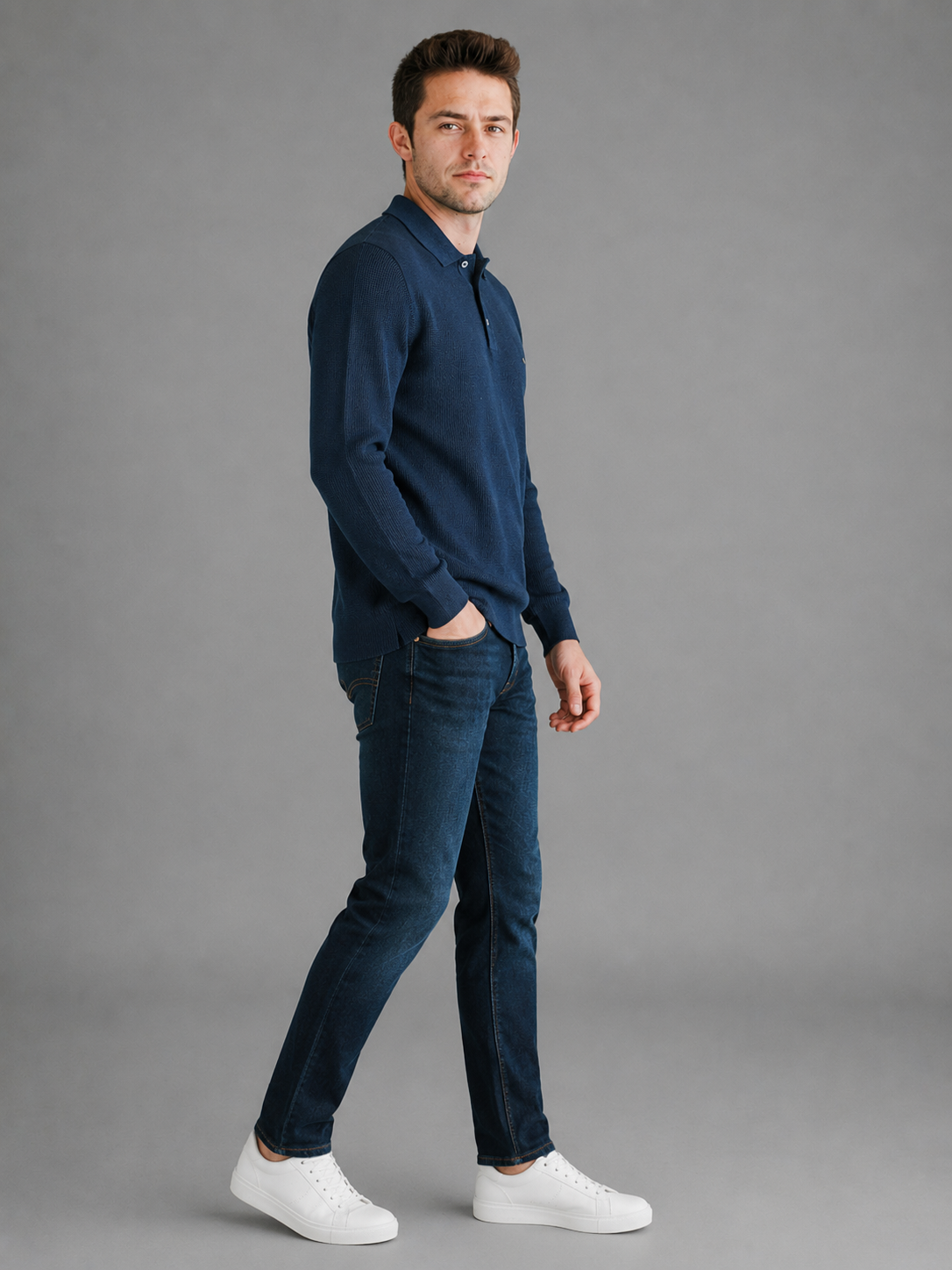 Men Navy Colour Premium Solid Polo T-Shirt