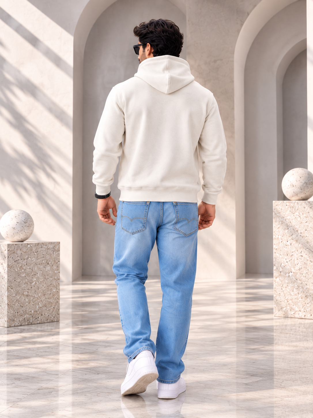 White Colour Regular Fit Primium Hooded Sweatshirt