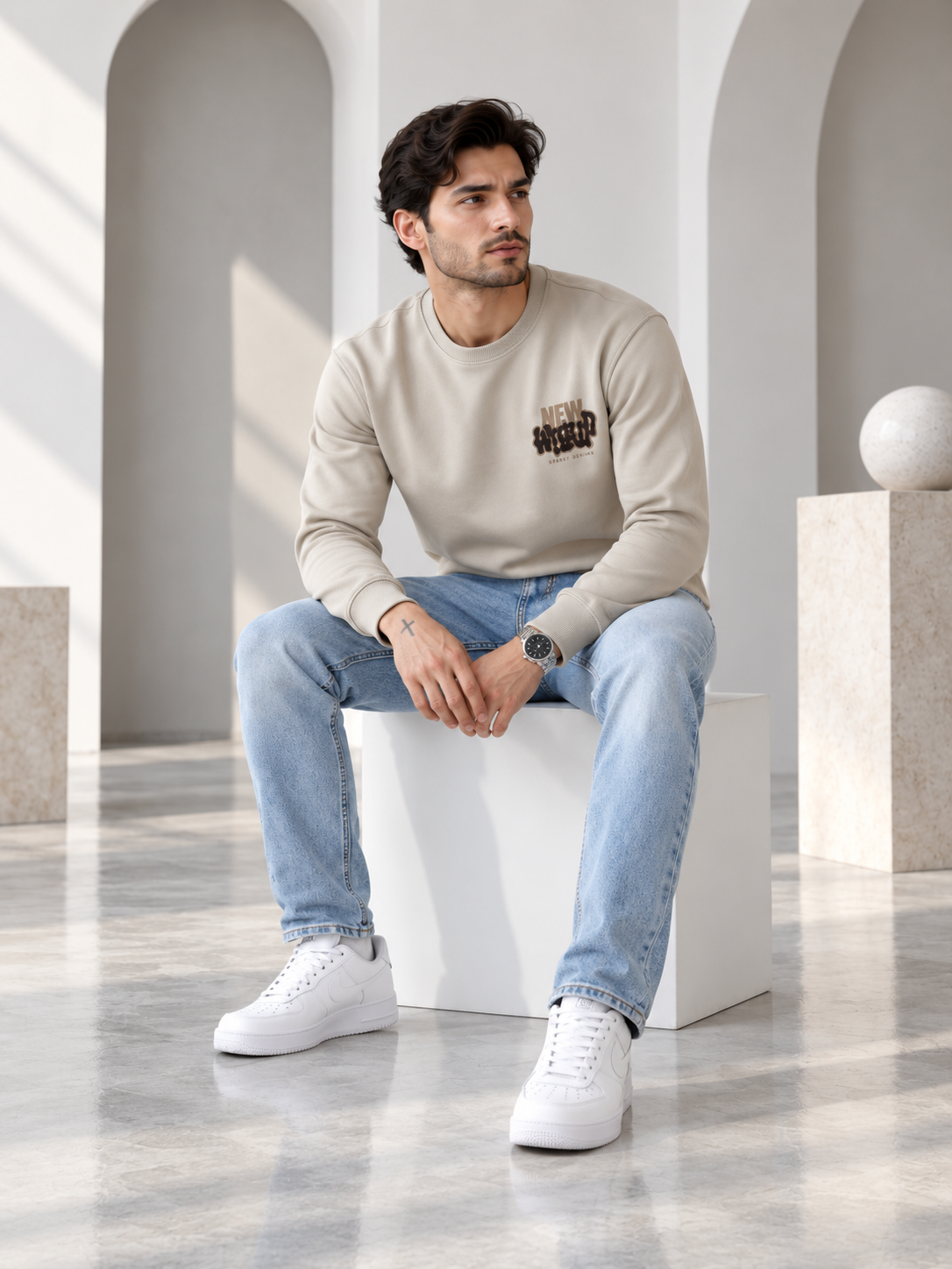 Beige Colour Regular Fit Primium Sweatshirt