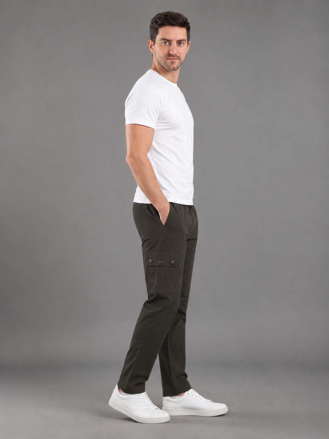 Men's Casual Track Pants | Elastic Waist Lower Dark Olive for Daily Wear