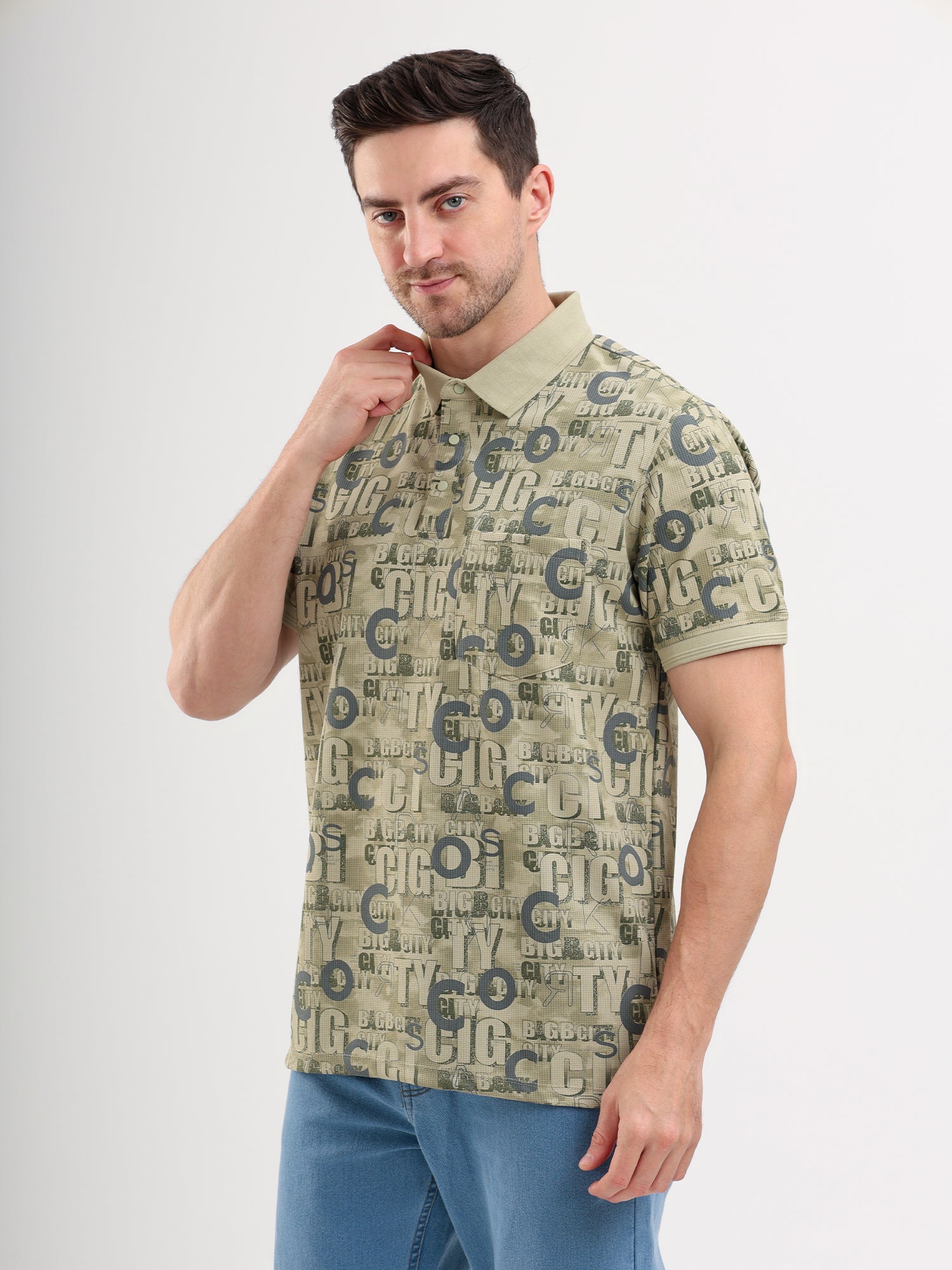 Sparky Solid Slim Fit Cotton Formal Polo Tshirt Half Sleeve | Summer Plus Size Olive Color
