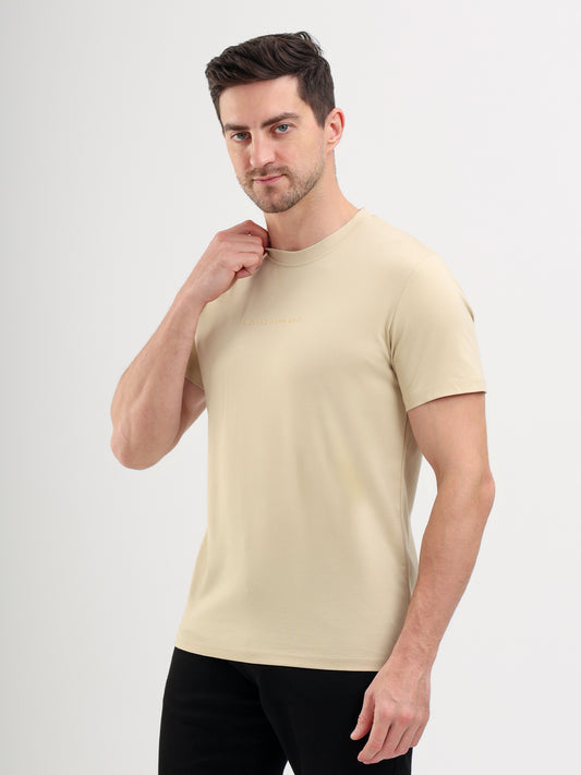 Sparky Solid Slim Fit Cotton Formal T-Shirt Half Sleeve | Summer Plus Size Beige Color