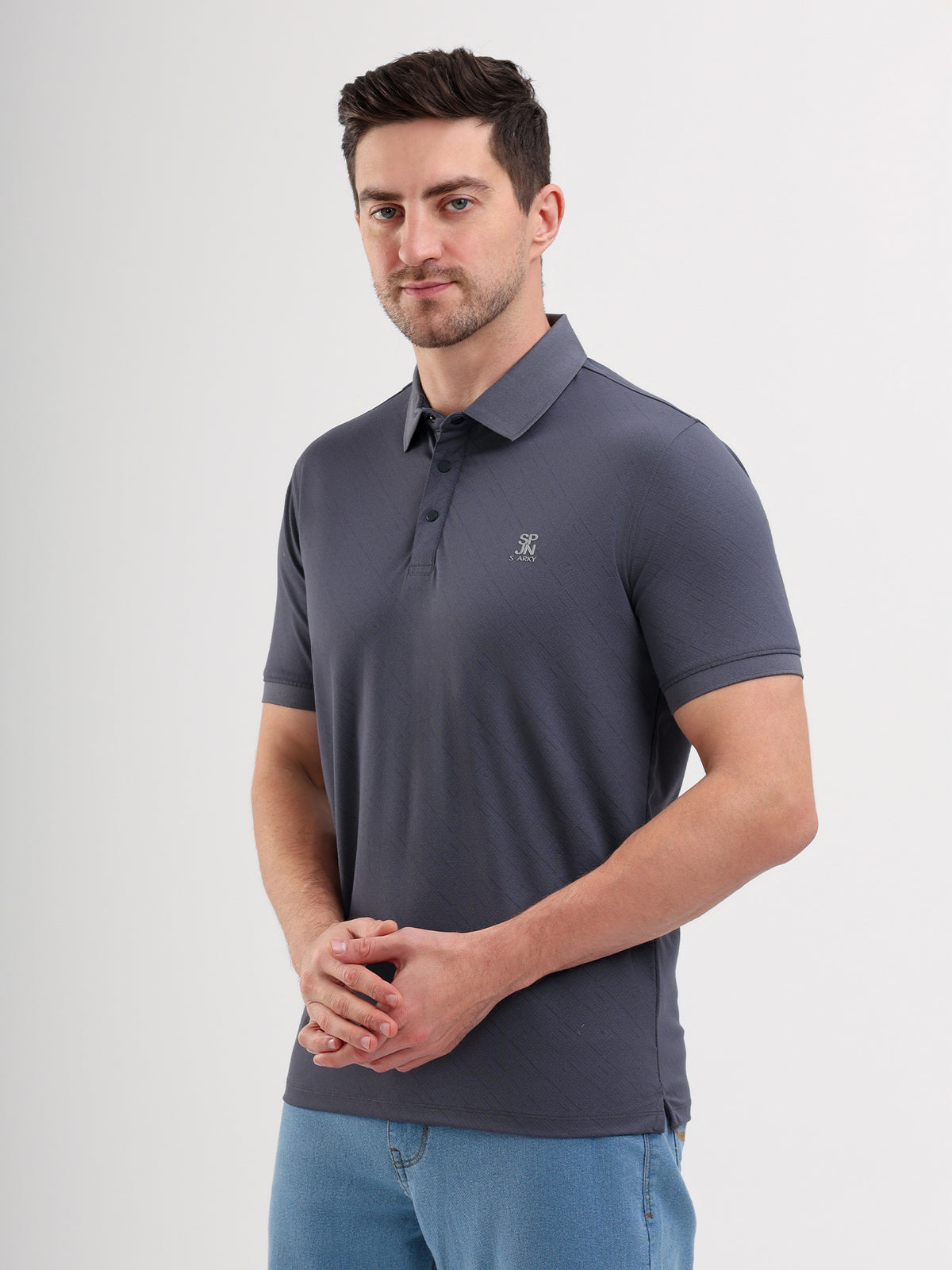 Sparky Solid Slim Fit Cotton Formal Polo Tshirt Half Sleeve | Summer Plus Size Grey Color