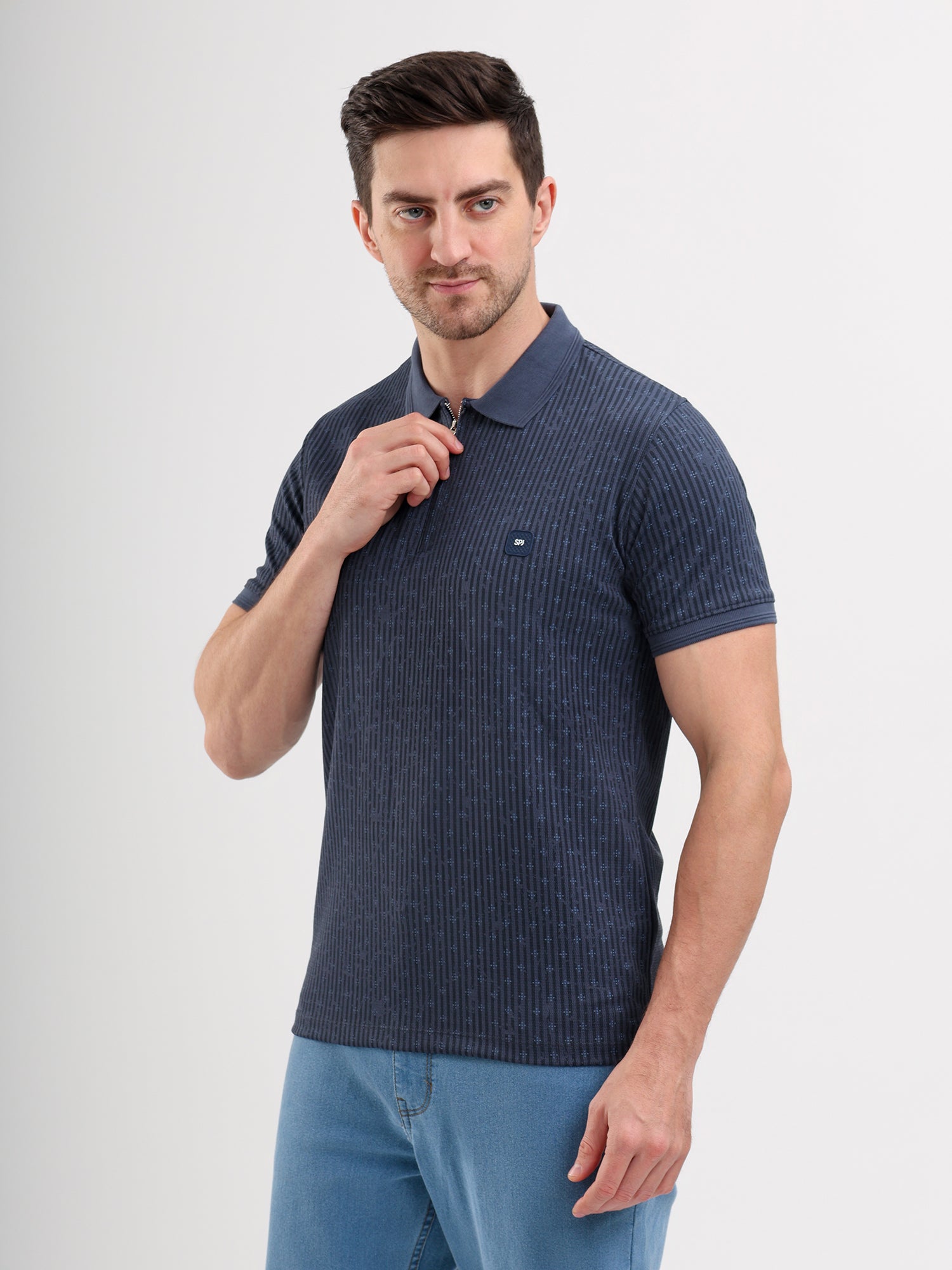 Sparky Solid Slim Fit Cotton Formal Polo Tshirt Half Sleeve | Summer Plus Size Navy Blue