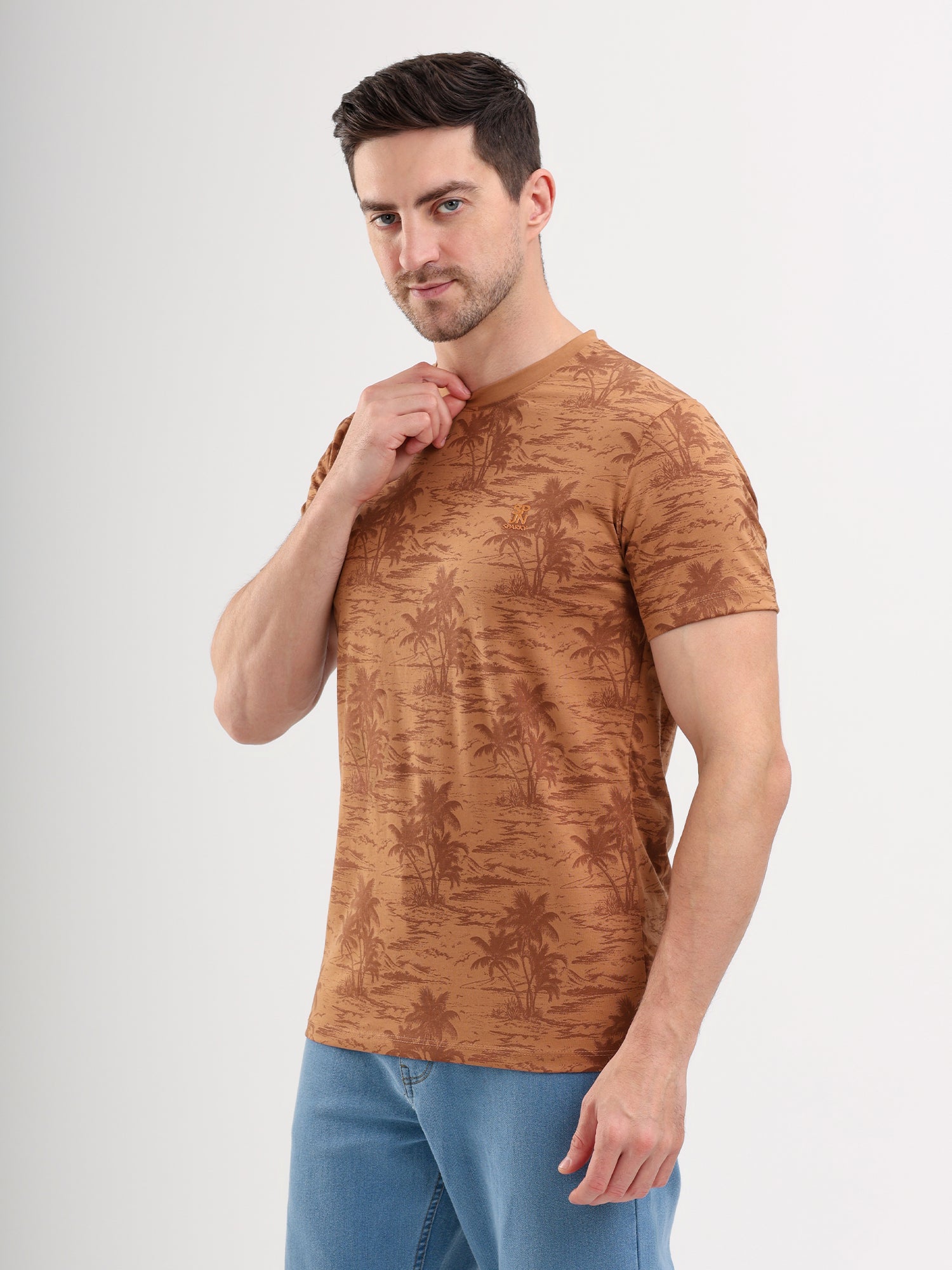 Sparky Solid Slim Fit Cotton Formal T-Shirt Half Sleeve | Summer Plus Size Brown Color