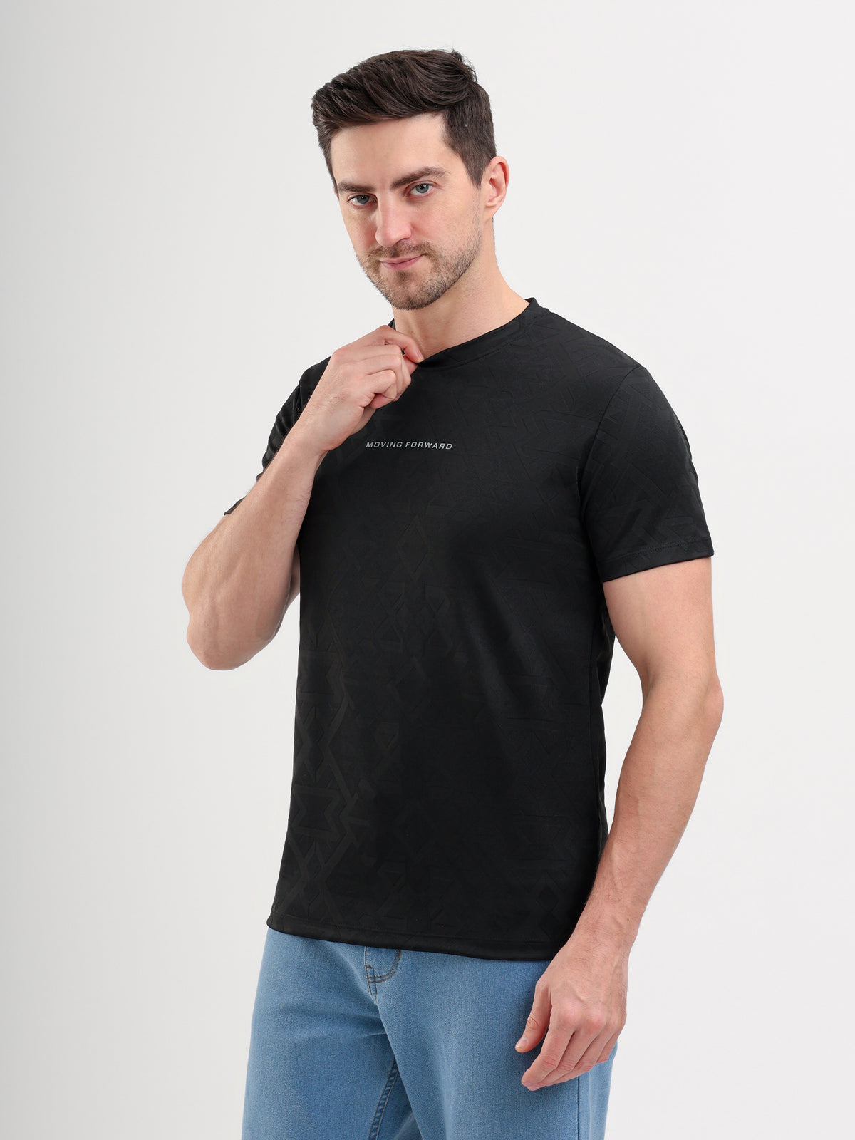 Sparky Solid Slim Fit Cotton Formal T-Shirt Half Sleeve | Summer Plus Size Black Color