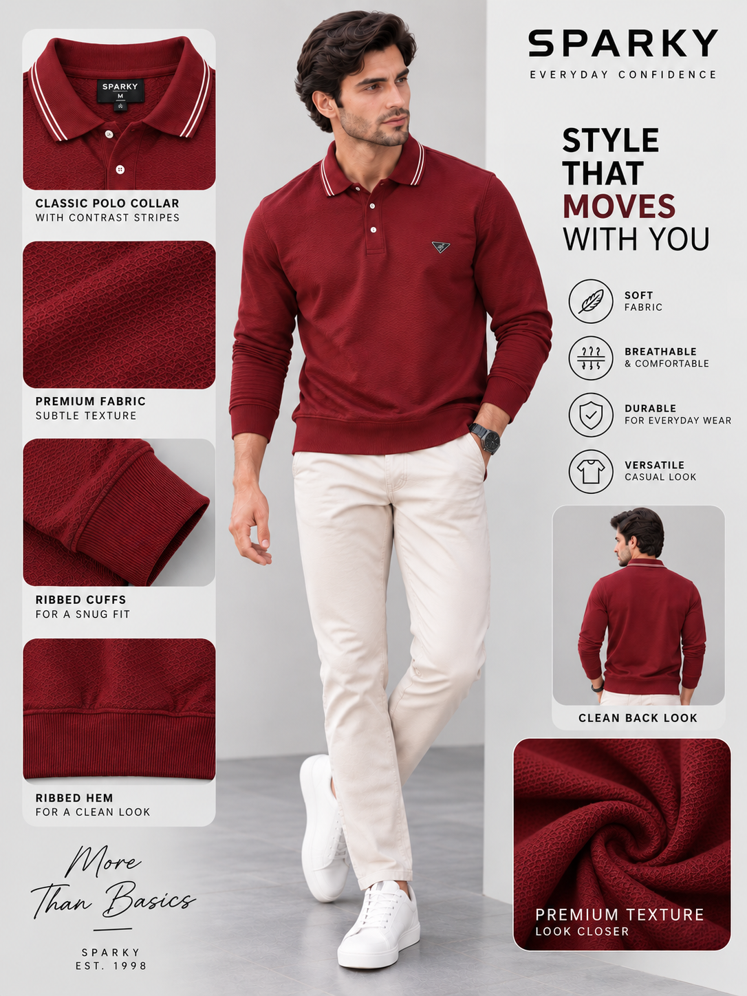 Men’s Solid Polo Neck Full Sleeve Sweatshirt
