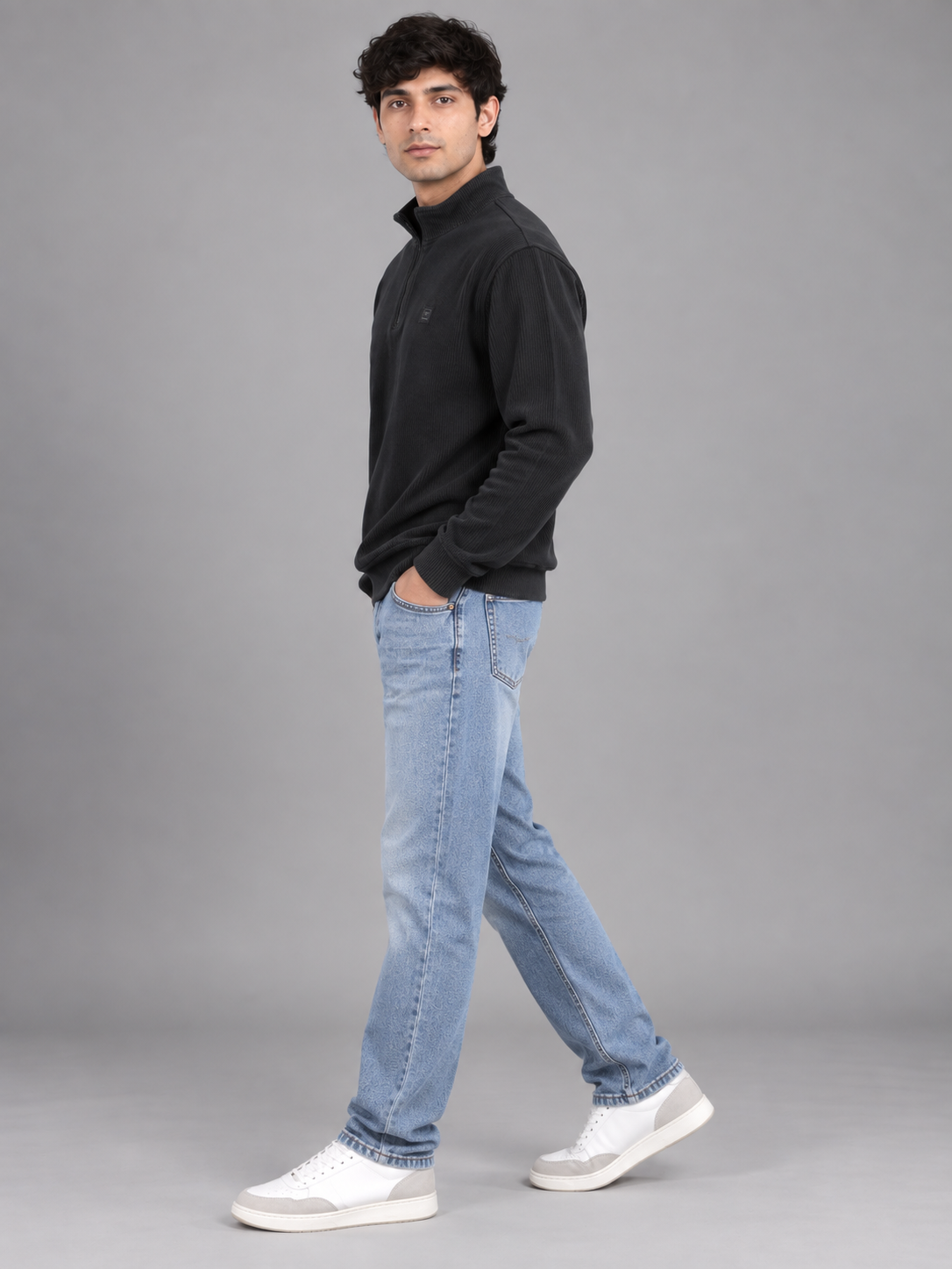Men Grey Colour Half Zipper Premium Sweatshirt
