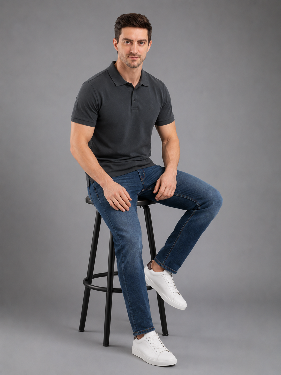 Men Grey Color Solid Polo T-Shirt