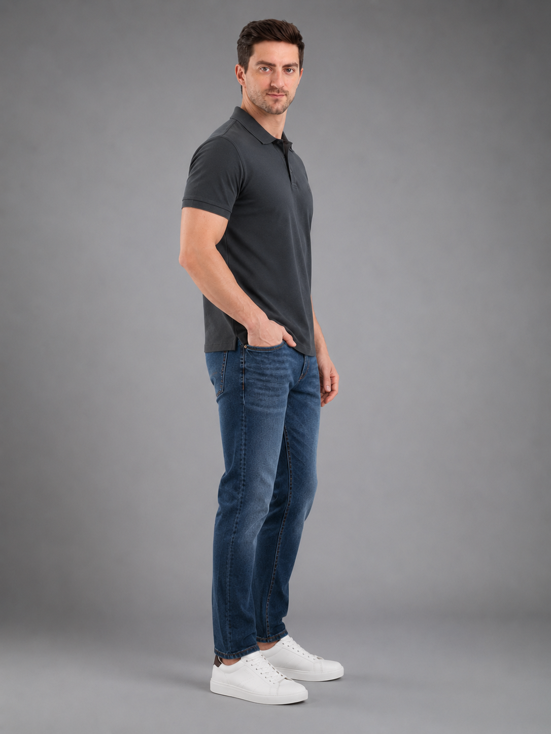 Men Grey Color Solid Polo T-Shirt