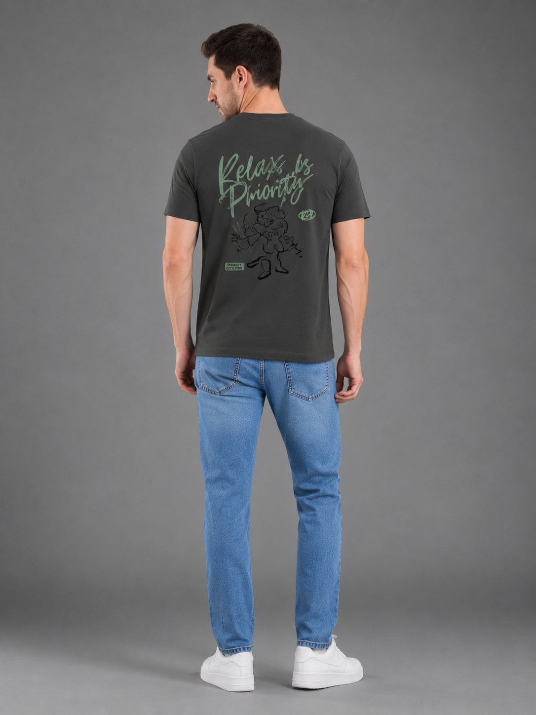 Men Green Color Down Shoulder Round Neck T-Shirt