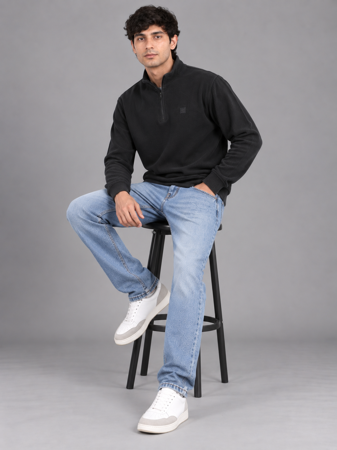 Men Grey Colour Half Zipper Premium Sweatshirt