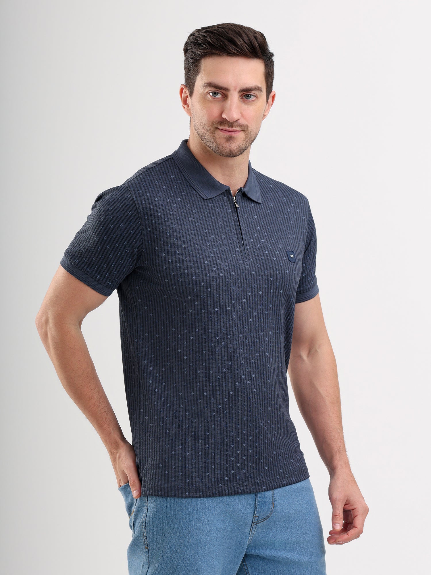 Sparky Solid Slim Fit Cotton Formal Polo Tshirt Half Sleeve | Summer Plus Size Navy Blue