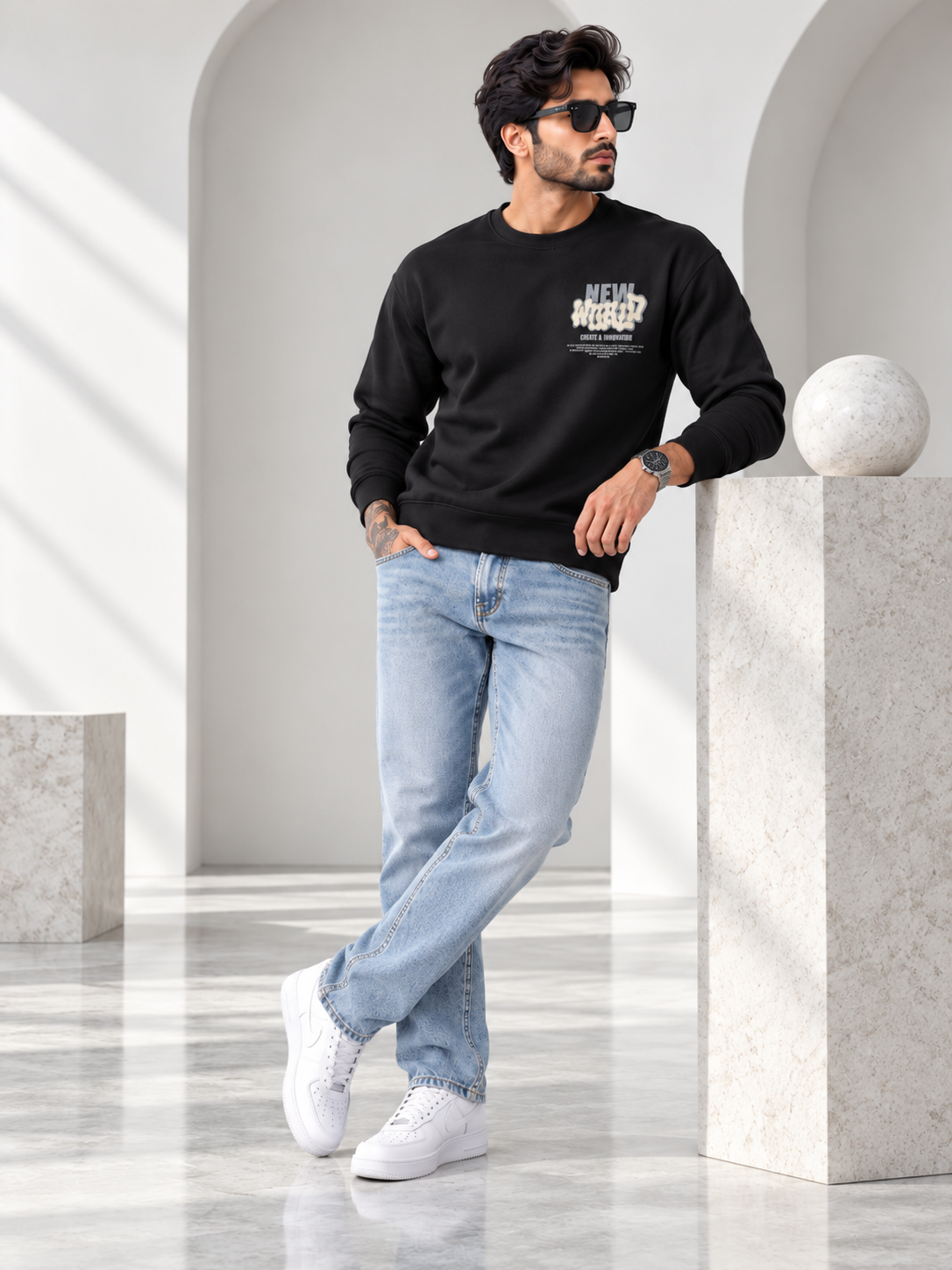 Black Colour Regular Fit Primium Sweatshirt
